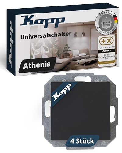 Kopp ATHENIS Universalschalter in Anthrazit - 4 Stück - Lichtschalter-Unterputz mit 10AX Schaltvermögen - Hochwertiger IP20 Schalter ohne Rahmen - Moderner Wechselschalter-Unterputz 250V~ von Kopp