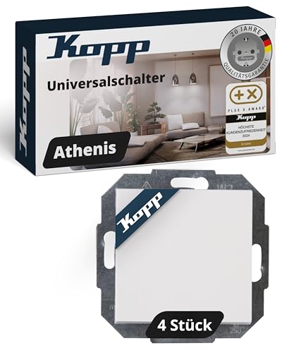 Kopp ATHENIS Universalschalter in Rein-Weiß - 4 Stück - Lichtschalter-Unterputz mit 10AX Schaltvermögen - Hochwertiger IP20 Schalter ohne Rahmen - Moderner Wechselschalter-Unterputz 250V~ von Kopp