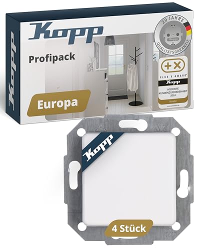 Kopp Europa Universalschalter in Arktis-Weiß - 4 Stück - Lichtschalter-Unterputz mit 10AX Schaltvermögen - Hochwertiger IP20 Schalter mit Steckklemmen - Stilvoller Wechselschalter-Unterputz 250V~ von Kopp