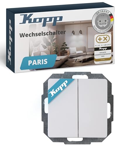 Kopp PARIS Wechselschalter-Unterputz in Arktis-Weiß - Hochwertiger Lichtschalter mit 10AX Schaltvermögen - IP20 Wandschalter mit Wippe & Steckklemmen - Stilvoller Wechsel- & Aus-Schalter 250V~ Kopp PARIS Wechselschalter-Unterputz in Arktis-Weiß - Hochwertiger Lichtschalter mit 10AX Schaltvermögen - IP20 Wandschalter mit Wippe & Steckklemmen - Stilvoller Wechsel- & Aus-Schalter 250V~ von Kopp