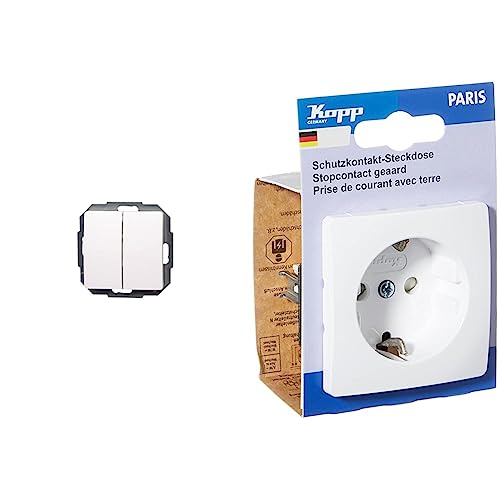 Kopp 650502062 Paris Serienschalter, Arktis-weiß & Paris 1-fach Schutzkontakt-Steckdose für den Haushalt, 250V, IP20, mit erhöhtem Berührungsschutz, Unterputz, einfache Wandmontage, arktis, 920602087 Kopp 650502062 Paris Serienschalter, Arktis-weiß & Paris 1-fach Schutzkontakt-Steckdose für den Haushalt, 250V, IP20, mit erhöhtem Berührungsschutz, Unterputz, einfache Wandmontage, arktis, 920602087 von Kopp