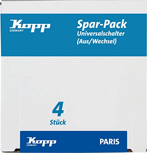 Kopp PARIS Universalschalter in Silber - 4 Stück - Lichtschalter-Unterputz mit 10AX Schaltvermögen - Hochwertiger IP20 Schalter mit Steckklemmen - Stilvoller Wechselschalter-Unterputz 250V~ von Kopp