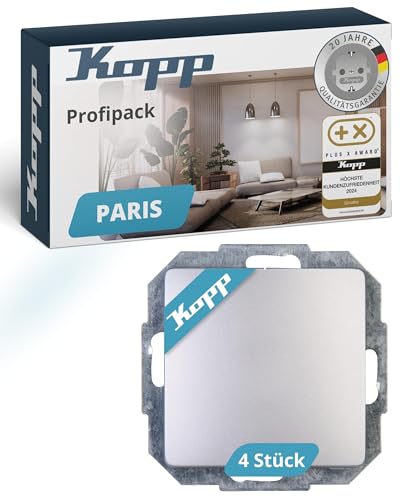 Kopp PARIS Universalschalter in Silber - 4 Stück - Lichtschalter-Unterputz mit 10AX Schaltvermögen - Hochwertiger IP20 Schalter mit Steckklemmen - Stilvoller Wechselschalter-Unterputz 250V~ von Kopp