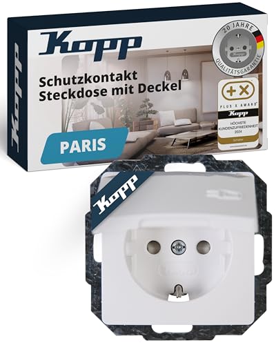 Kopp PARIS Schutzkontaktsteckdose mit Deckel - Arktis-Weiß - 1-fach Einbausteckdose mit erhöhtem Berührungsschutz - IP20 Steckdose mit Klappe - Hochwertige Unterputz-Steckdose 16A / 250V~ Kopp PARIS Schutzkontaktsteckdose mit Deckel - Arktis-Weiß - 1-fach Einbausteckdose mit erhöhtem Berührungsschutz - IP20 Steckdose mit Klappe - Hochwertige Unterputz-Steckdose 16A / 250V~ von Kopp