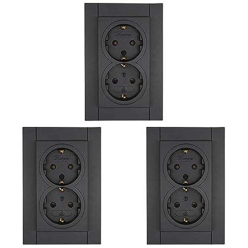 Kopp 929515083 Athenis Schutzkontakt Steckdose, 2-fach ohne Berührungsschutz, anthrazit (Packung mit 3) von Kopp