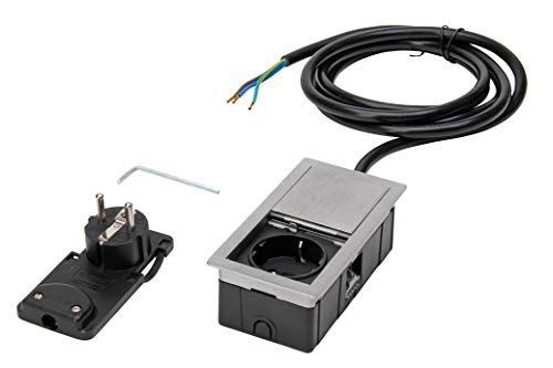 Kopp by ASA 939660014 VersaHIT Mono Einbau-/Tischsteckdose mit Tastendruck-Deckel zum Einbau in Möbel/Arbeitsflächen, 1 x Schutzkontakt-Steckdose, 2 m Anschlusskabel, 3400W/16A, Edelstahl-Optik Kopp by ASA 939660014 VersaHIT Mono Einbau-/Tischsteckdose mit Tastendruck-Deckel zum Einbau in Möbel/Arbeitsflächen, 1 x Schutzkontakt-Steckdose, 2 m Anschlusskabel, 3400W/16A, Edelstahl-Optik von Kopp