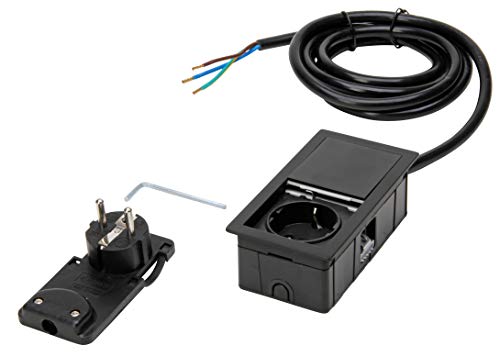 Kopp by ASA 939662016 VersaHIT Mono Einbau-/Tischsteckdose mit Tastendruck-Deckel zum Einbau in Möbel/Arbeitsflächen, 1 x Schutzkontakt-Steckdose, 2 m Anschlusskabel, 3400W/16A, Matt schwarz Kopp by ASA 939662016 VersaHIT Mono Einbau-/Tischsteckdose mit Tastendruck-Deckel zum Einbau in Möbel/Arbeitsflächen, 1 x Schutzkontakt-Steckdose, 2 m Anschlusskabel, 3400W/16A, Matt schwarz von Kopp