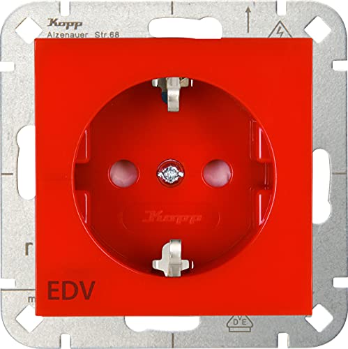 Kopp HK07 - Schutzkontakt-Steckdose erhöhter Berührungsschutz und mit Aufdruck EDV, Farbe: rot, 10er Pack, 940012004 von Kopp