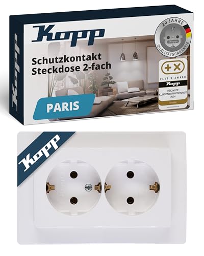Kopp PARIS 2-fach Schutzkontaktsteckdose in Arktis-Weiß - Unterputz-Steckdose für Einbau in 1-fach Schalterdose - IP20 Einbausteckdose ohne Berührungsschutz - Steckdosen-Unterputz 16A & 250V~ von Kopp