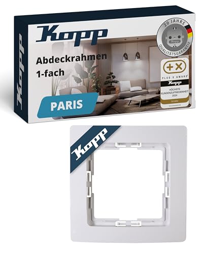 Kopp PARIS 1-fach Abdeckrahmen in Arktis-Weiß - 83 x 83 x 9,5 mm - Rahmen für Steckdosen & Schalter - Stilvoller Steckdosenrahmen aus Kunststoff - Hochwertiger Lichtschalter-Rahmen von Kopp