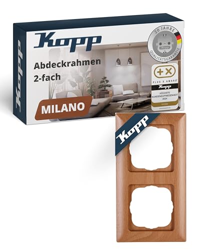 Kopp MILANO 2-fach Abdeckrahmen aus Buchen-Echtholz - 8,0 x 8,0 cm - Rahmen für Steckdosen & Schalter - Stilvoller Steckdosenrahmen aus Holz - Hochwertiger Lichtschalter-Rahmen von Kopp