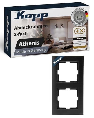 Kopp ATHENIS 2-fach Abdeckrahmen in Matt-Schwarz - 86 x 157 x 9,5 mm - Rahmen für Steckdosen & Schalter - Eleganter Steckdosenrahmen aus Kunststoff - Hochwertiger Lichtschalter-Rahmen von Kopp