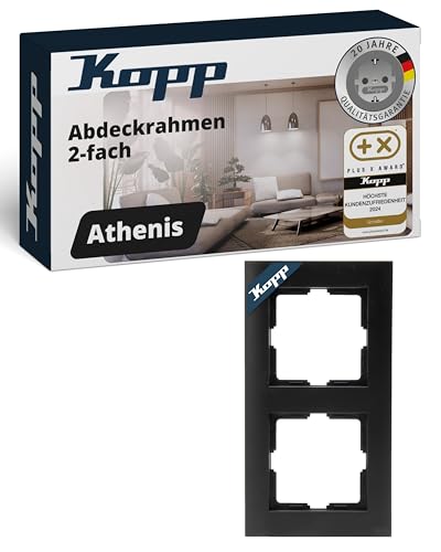Kopp ATHENIS 2-fach Abdeckrahmen in Matt-Schwarz - 86 x 157 x 9,5 mm - Rahmen für Steckdosen & Schalter - Eleganter Steckdosenrahmen aus Kunststoff - Hochwertiger Lichtschalter-Rahmen von Kopp