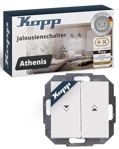 Kopp ATHENIS Jalousieschalter in Rein-Weiß - Hochwertiger Rolladenschalter-Unterputz mit Wippe - IP20 Rollo-Schalter mit 10AX Schaltvermögen - Stilvoller Schalter zur Rolladensteuerung 250V~ von Kopp