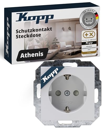 Kopp Athenis Schutzkontakt-Steckdose, 1-fach mit Berührungsschutz, 16A, 250V~, IP20, grau, matte Oberfläche, 940034086 von Kopp