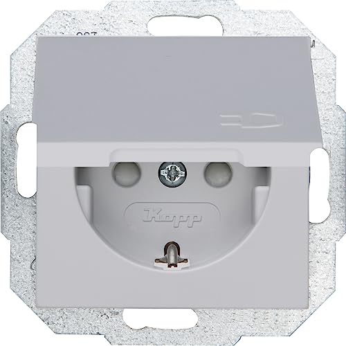 Kopp Athenis Schutzkontakt-Steckdose mit Deckel, 1-fach mit Berührungsschutz, 16A, 250V~, IP20, grau, matte Oberfläche, 940134089 von Kopp