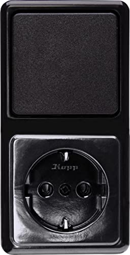 KOPP Aufputz-Programm Standard, schwarz, Kombination senkrecht, bestehend aus Universal (Wechsel-Schalter) und Steckdose, 16 A, 250 V, 108805000 von Kopp