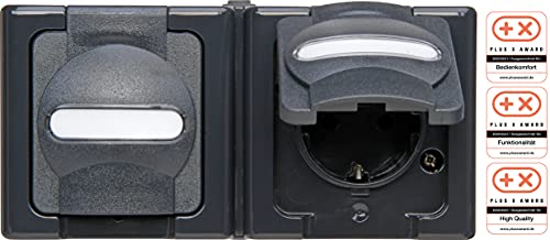 Kopp Blue Electric - Schutzkontakt-Steckdose mit Klappdeckel, 2-Fach, fertig verdrahtet, Farbe: anthrazit, 5er Pack, 131215003 von Kopp