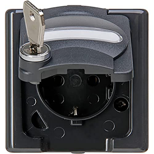 Kopp Blue Electric - Schutzkontakt-Steckdose mit Klappdeckel und Sicherheitsschloss (Nr. 7), Farbe: anthrazit, 104115002 von Kopp