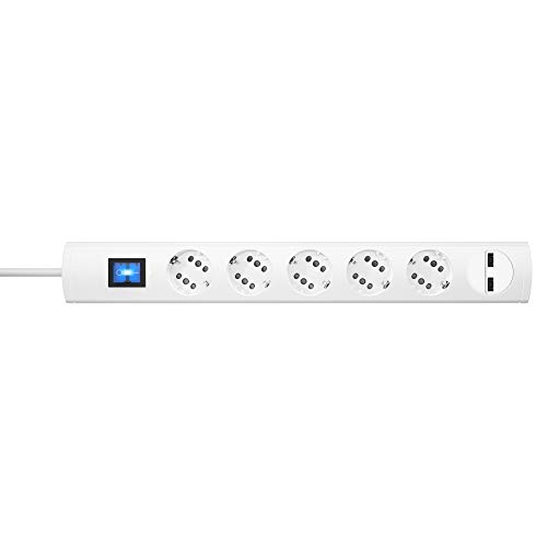 Kopp DUOversal® plus 5-/10-fach Steckdosenleiste 1,4m mit doppelten Steckplätzen + 2x USB-Anschluss + Schalter + Berührungsschutz + großer Abstand + anschraubbar I Weiß – 234902000 von Kopp