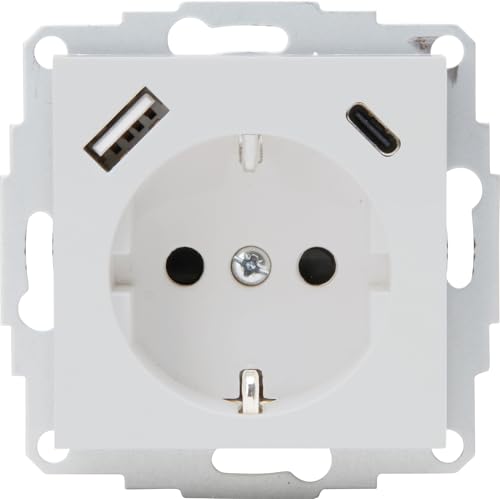 Kopp HK07 - Unterputz-Schutzkontakt Steckdose, USB A/C, Ausgangsstrom Ladebuchsen max. 3A, 5V, 55x55mm Abdeckungen,Nennstrom 16A, Bemessungsspannung 250V~, Farbe: grau matt von Kopp