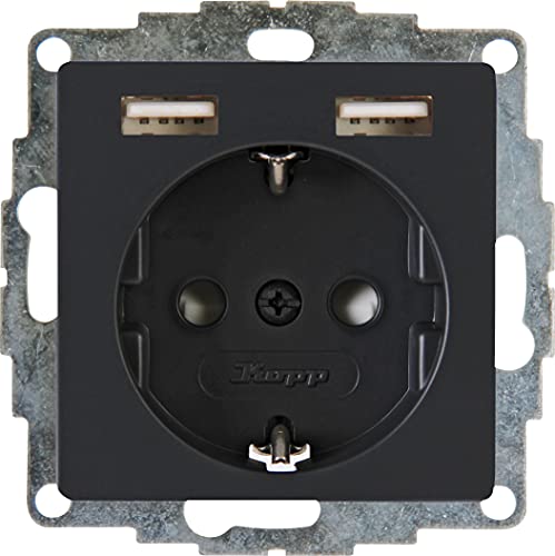 Kopp HK07 - Unterputz-Schutzkontakt-Steckdose mit 2 USB-Ladebuchsen, Farbe: anthrazit, 296215003 von Kopp