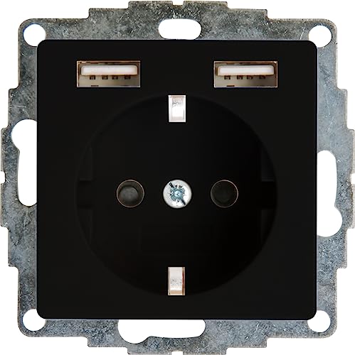 Kopp HK07 – Unterputz-Schutzkontakt Steckdose mit 2 USB-Ladebuchsen, Farbe: schwarz matt - (1 Stück) von Kopp
