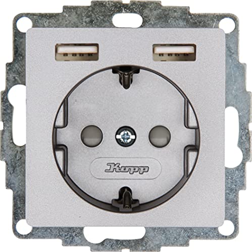 Kopp HK07 - Unterputz-Schutzkontakt-Steckdose mit 2 USB-Ladebuchsen, Farbe: Stahl, 1er Pack, 296247006 Kopp HK07 - Unterputz-Schutzkontakt-Steckdose mit 2 USB-Ladebuchsen, Farbe: Stahl, 1er Pack, 296247006 von Kopp