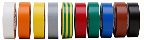 Kopp Isolierband, 10m, Breite: 15mm, schwer entflammbar und alterungsbeständig, Klebstoff: Acryl, 10 Rollen, verschiedene Farben, 321900049 von Kopp