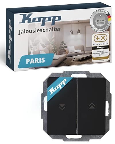 Kopp PARIS Jalousieschalter in Matt-Schwarz - Hochwertiger Rolladenschalter-Unterputz mit Wippe - IP20 Rollo-Schalter mit 10AX Schaltvermögen - Stilvoller Schalter zur Rolladensteuerung 250V~ von Kopp