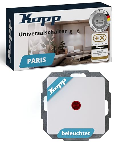 Kopp PARIS Kontrollschalter beleuchtet in Arktis-Weiß - Stilvoller IP20 Schalter mit Kontrollleuchte - Hochwertiger Wechselschalter mit 10AX Schaltvermögen - Lichtschalter-Unterputz 250V~ Kopp PARIS Kontrollschalter beleuchtet in Arktis-Weiß - Stilvoller IP20 Schalter mit Kontrollleuchte - Hochwertiger Wechselschalter mit 10AX Schaltvermögen - Lichtschalter-Unterputz 250V~ von Kopp
