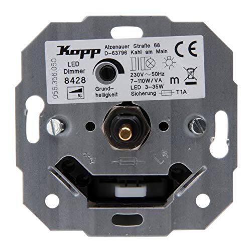 Kopp LED Dimmer Sockel mit Druck-Wechselschalter für dimmbare 230V LEDs von min.3 - max.35W. Auch für Glüh,- 230V Halogenlampen u. NV-Halogenlampen mit konv. Trafos von min.7 - max.110W/VA, 842800187 von Kopp