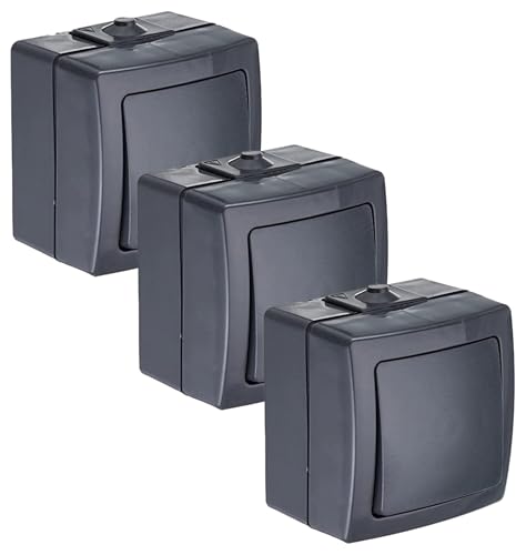 Kopp Nautic Universalschalter (Aus-und Wechselschalter), Aufputz, Lichtschalter für Feuchtraum, 250V (10A), IP44, anthrazit, 565615002, Wechsel-Schalter, Aus-Wechsel-Schalter (Packung mit 3) von Kopp