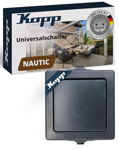 Kopp NAUTIC Universalschalter in Anthrazit - 1-fach Lichtschalter-Aufputz mit 10AX Schaltvermögen - Sicherer IP44 Feuchtraum-Schalter-Aufputz - Hochwertiger Aus-Wechselschalter 250V~ von Kopp