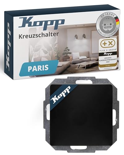 Kopp PARIS Kreuzschalter in Matt-Schwarz - Hochwertiger IP20 Schalter mit Steckklemmen & 10AX Schaltvermögen - Kreuzschalter-Unterputz mit Wippe - Stilvoller Lichtschalter 250V~ Kopp PARIS Kreuzschalter in Matt-Schwarz - Hochwertiger IP20 Schalter mit Steckklemmen & 10AX Schaltvermögen - Kreuzschalter-Unterputz mit Wippe - Stilvoller Lichtschalter 250V~ von Kopp