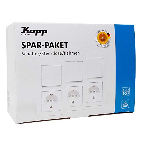 Kopp Paris Profipack 6x Schutzkontakt-Steckdosen, 4x Aus-Wechselschalter, 5x 2-fach-Rahmen, arktis-weiß von Kopp