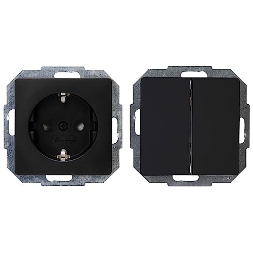 Kopp Paris Steckdose mit erhöhtem Berührungsschutz, Unterputz, Mattschwarz, 920650080 1 stück & Paris Serienschalter, Unterputz, Mattschwarz, 650550089, matt-schwarz von Kopp