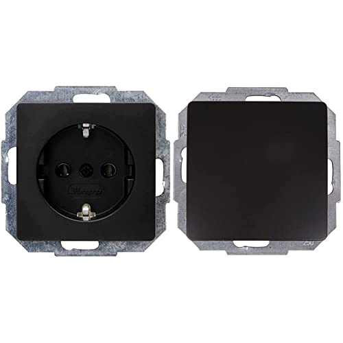 Kopp Paris Steckdose ohne erhöhten Berührungsschutz, Unterputz, Mattschwarz, 923550080 & Universalschalter Paris Universal (Wechsel-Schalter), Unterputz, Mattschwarz, 650650082, matt-schwarz, 1 stück von Kopp