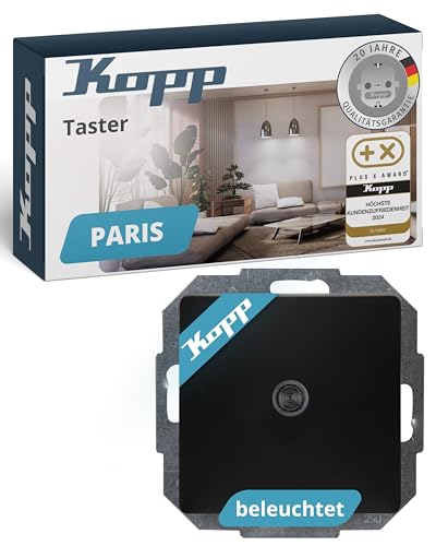 Kopp PARIS Taster beleuchtet in Matt-Schwarz - Stilvoller IP20 Taster-Unterputz ideal für Klingel & Türöffner - Klingeltaster-Unterputz mit 10AX Schaltvermögen - Lichtschalter 250V~ Kopp PARIS Taster beleuchtet in Matt-Schwarz - Stilvoller IP20 Taster-Unterputz ideal für Klingel & Türöffner - Klingeltaster-Unterputz mit 10AX Schaltvermögen - Lichtschalter 250V~ von Kopp