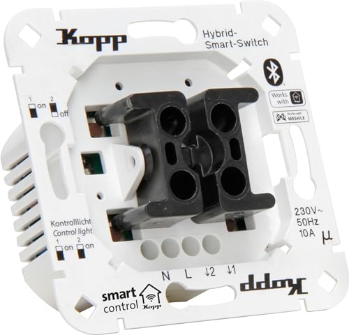 Kopp Smart-Control Hybrid-Smart Switch Schalter 2-Kanal, 4-Draht, mit Univers. Wippenaufnahme für Kopp u. versch. Schalterhersteller, Smart-Home, Amazon Alexa, Google Home, 833304025 von Kopp