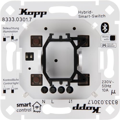Kopp Smart-Control Hybrid-Smart Switch: Schalter 3-Draht, 1-Kanal mit Univers. Wippenaufnahme für Kopp und versch. Schalterhersteller, Smart-Home, Amazon Alexa, Google Home, 833303017 von Kopp