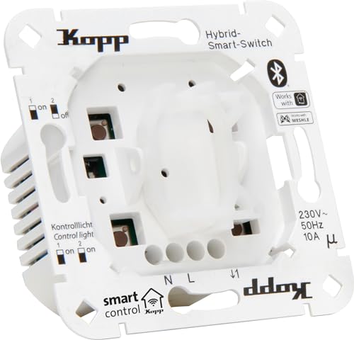 Kopp Smart-Control Hybrid-Smart Switch: Taster 3-Draht, 1-Kanal mit Univers. Wippenaufnahme für Kopp und versch. Schalterhersteller, Smart-Home, Amazon Alexa, Google Home, 833403010 von Kopp
