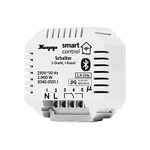 Kopp Smart-Control Schaltaktor, 1 Kanal, 5-Draht, Smart-Home Bluetooth-Mesh Technologie, Amazon Alexa, Google Home, 834005011 von Kopp