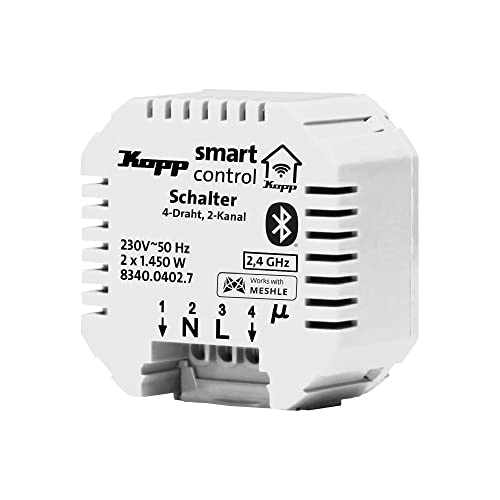 Kopp Smart-Control Serien-Schaltaktor, 2 Kanal, 4-Draht, Smart-Home Bluetooth-Mesh Technologie, Amazon Alexa, Google Home, 834004027 von Kopp
