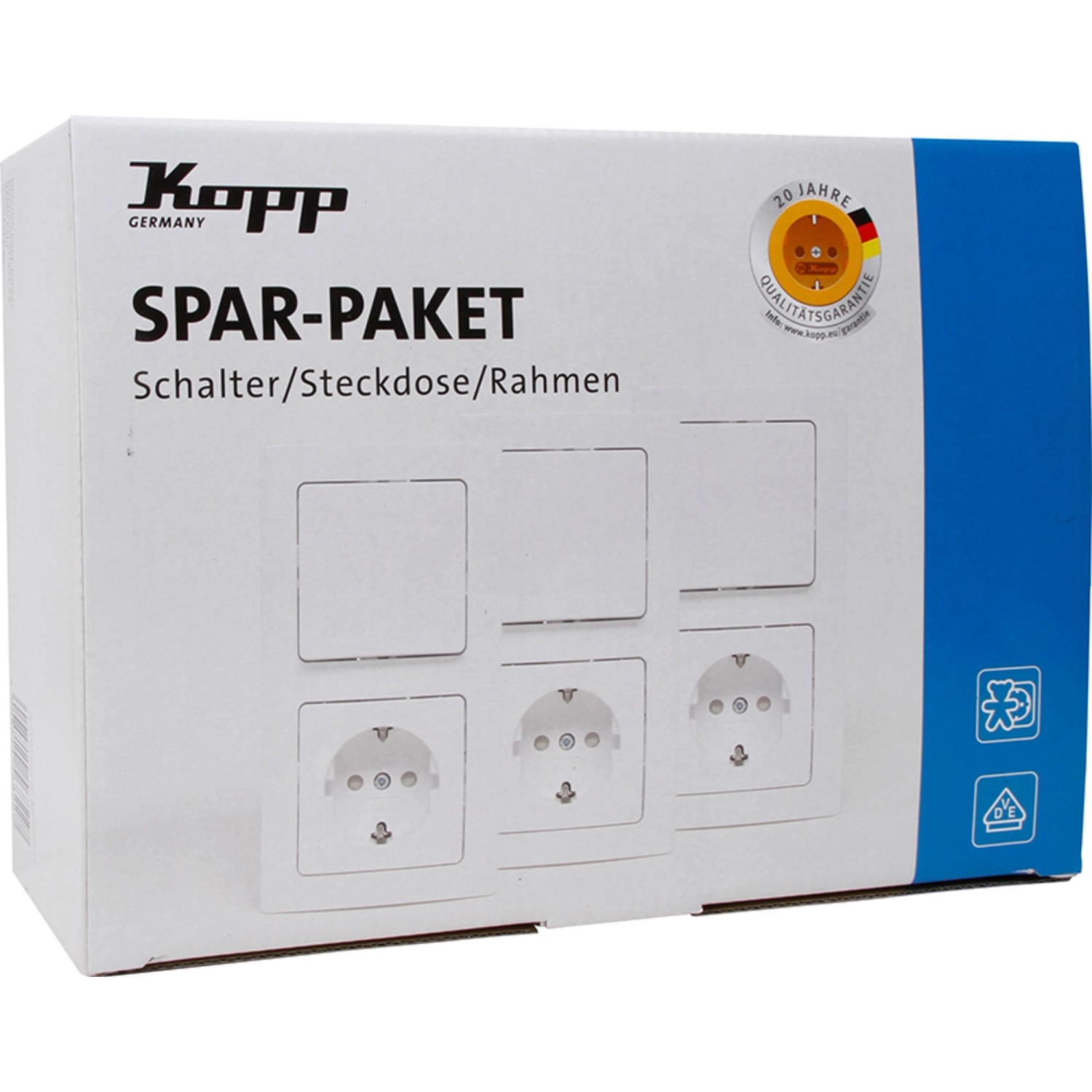 Kopp Sparpaket Schalter/Steckdose/Rahmen Paris Arktisweiß 15 Stück von Kopp