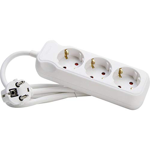 Kopp Steckdosenleiste 3-Fach mit 45° gedrehten Steckdosentöpfen, mit erhöhtem Berührungsschutz, mit 1,4m Zuleitung H05VV-F3G1,5mm², 16A, 250V, Farbe arktis-weiß, 128613003 von Kopp