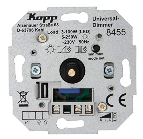 Kopp Universal Druckwechsel-Dimmer Sockel, für LED, Phasenan- und Phasenabschitt, LED 3-100 Watt, Glühlampen 10-250 W, 845500181 von Kopp