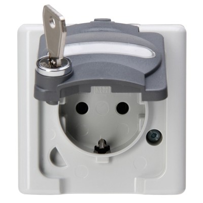 Steckdose 1f gr mt BLUEELECTRIC AP IP44 Klappd horiz/vert mit Klappdeckel Steckdose 1f gr mt BLUEELECTRIC AP IP44 Klappd horiz/vert mit Klappdeckel von Kopp