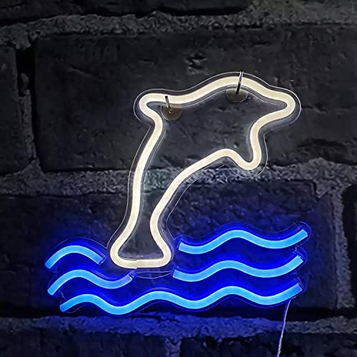 Delfin mit Wellen Neonlicht LED Neon Schild USB Licht Lampe Reklame Leuchte Kunst Bar Party Wand Dekoration Weihnachten Nachtlicht Gaming Setup Streamer Hintergrund Beleuchtung dekorative Wandleuchte von Kopper-24