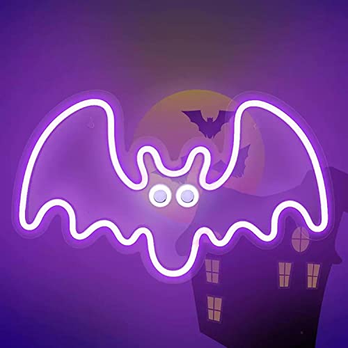 Fledermaus lila Neonlicht LED Neon Schild USB Licht Lampe Reklame Leuchte Kunst Bar Party Nachtlicht Wand Dekoration Gaming Setup Streamer Hintergrund Beleuchtung dekorative Wandleuchte Halloween Bat von Kopper-24